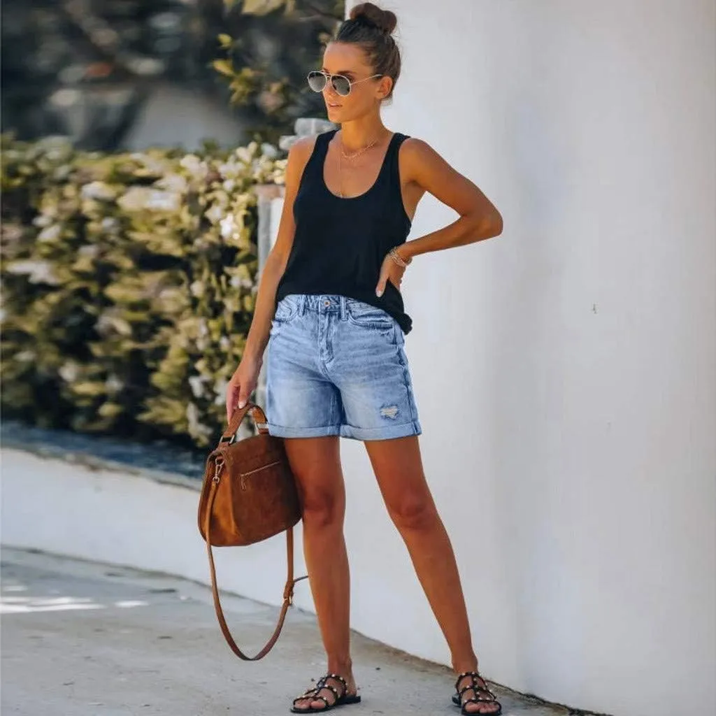 Shorts for Women Denim Ripped High Waisted Stretchy Summer Casual Jeans Shorts with Pockets
