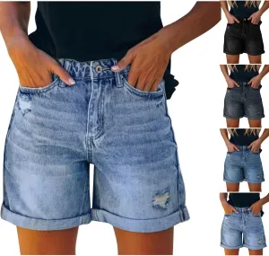 Shorts for Women Denim Ripped High Waisted Stretchy Summer Casual Jeans Shorts with Pockets