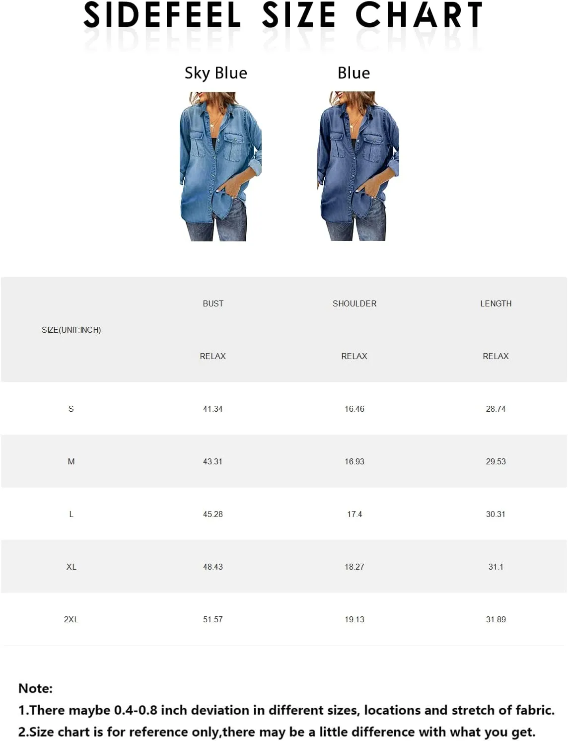Sidefeel Women's Denim Tops Long Sleeve Shacket Jackets Button Down Collared Jean Shirt
