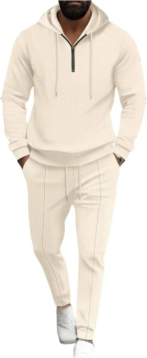 Sinzelimin Mens Tracksuit Set Fashion Long Sleeves Hooded Sweatshirt and Jogger Sweatpant 2PC Suit Hoodies Tops Sportwear