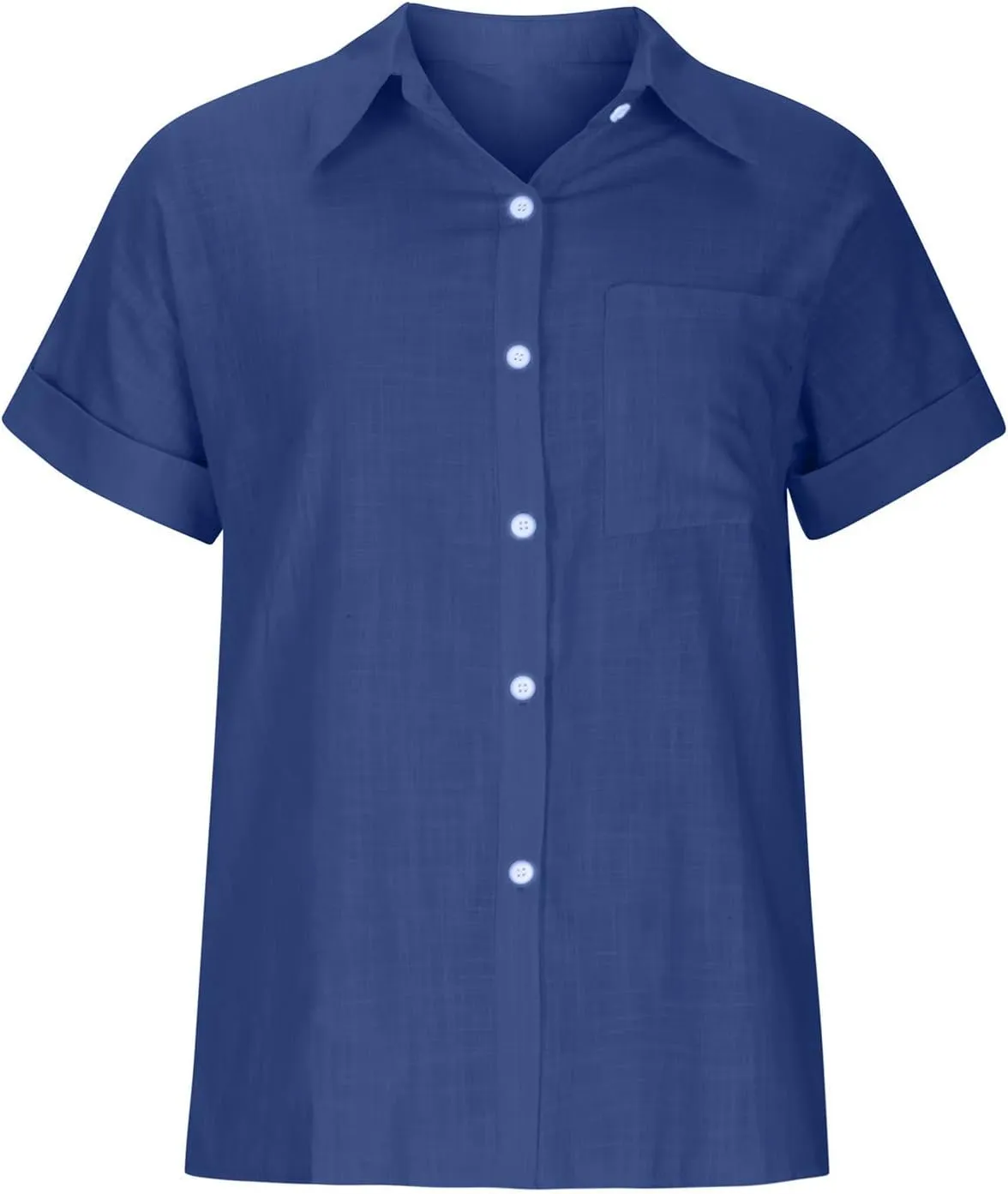 SMIDOW Womens Button Down Cotton Linen Shirts V Neck Roll Up Short Sleeve Blouses Loose Collared Shirt Casual Work Tops