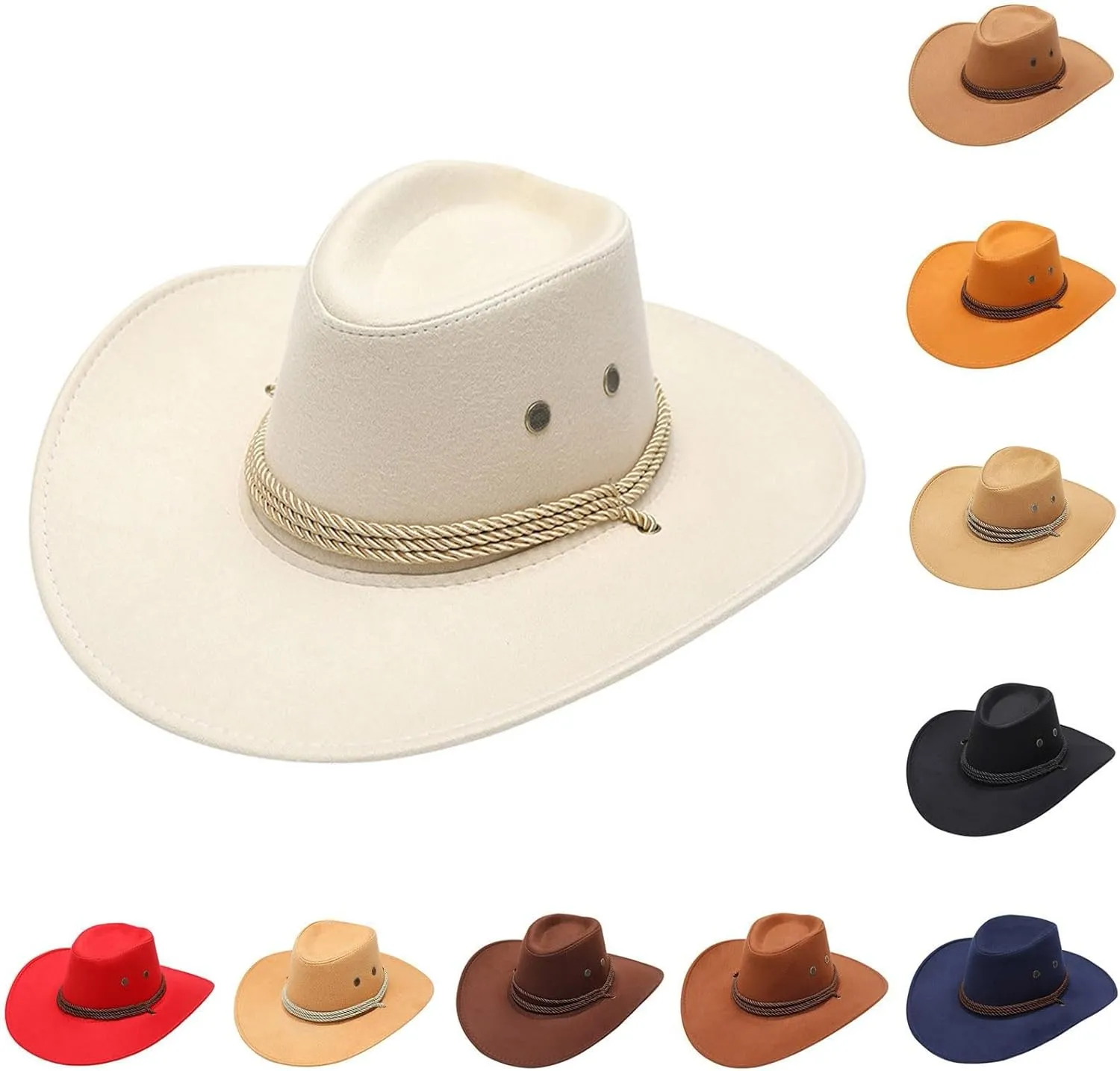 Straw Cowboy Hat Classic Western Hats for Women Cowgirl Sun Beach Cap Summer Outback Shapeable Wide Brim