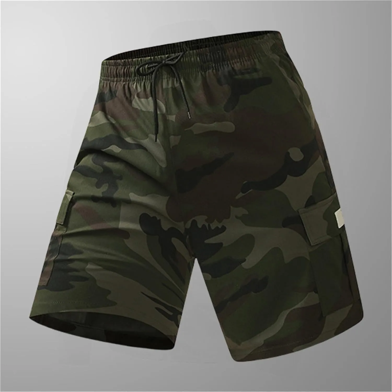 Summer Camo Shorts for Mens Training Workout Sport Cargo Pants Casual Drawstring Baggy Shorts with Pockets Plus Size