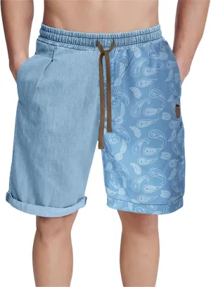 Summer Shorts for Men Fashion Printed Elastic Waist Drawstring Casual Pants Loose Fit Lightweight Hawaii Beach Shorts