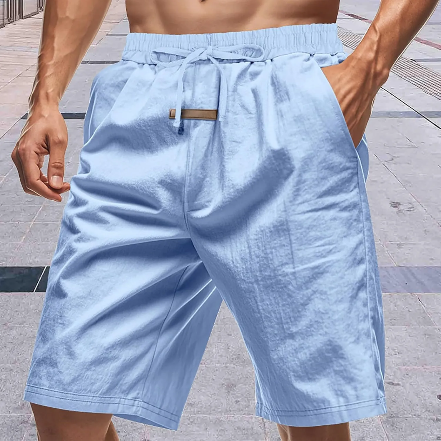 Summer Shorts for Mens Elastic Waist Drawstring Casual Pants Loose Fit Lightweight Vacation Beach Shorts with Pockets