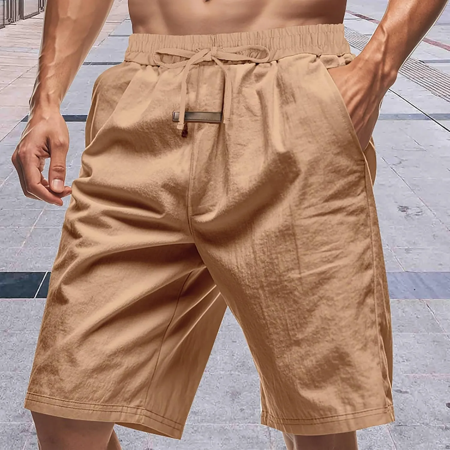 Summer Shorts for Mens Elastic Waist Drawstring Casual Pants Loose Fit Lightweight Vacation Beach Shorts with Pockets