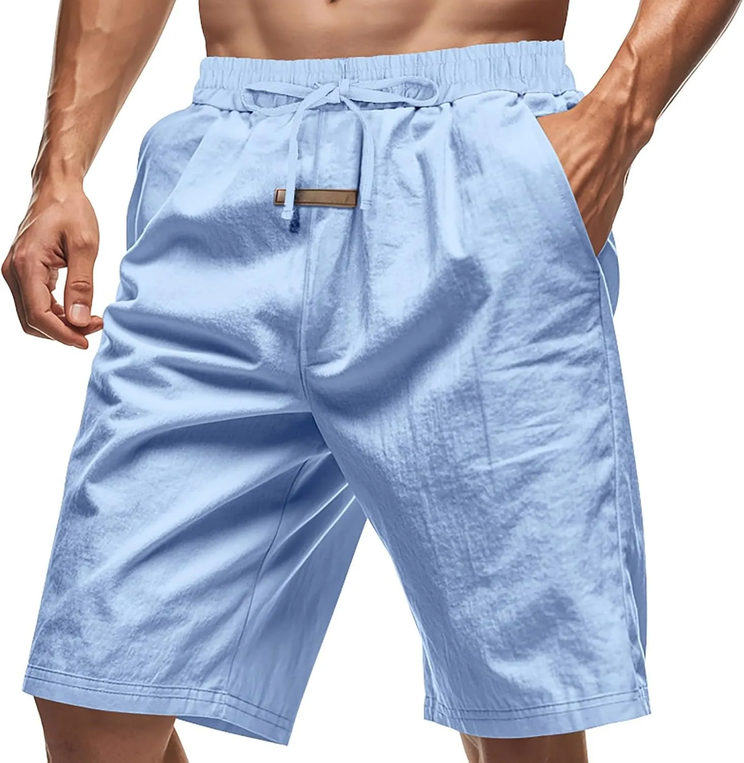 Summer Shorts for Mens Elastic Waist Drawstring Casual Pants Loose Fit Lightweight Vacation Beach Shorts with Pockets