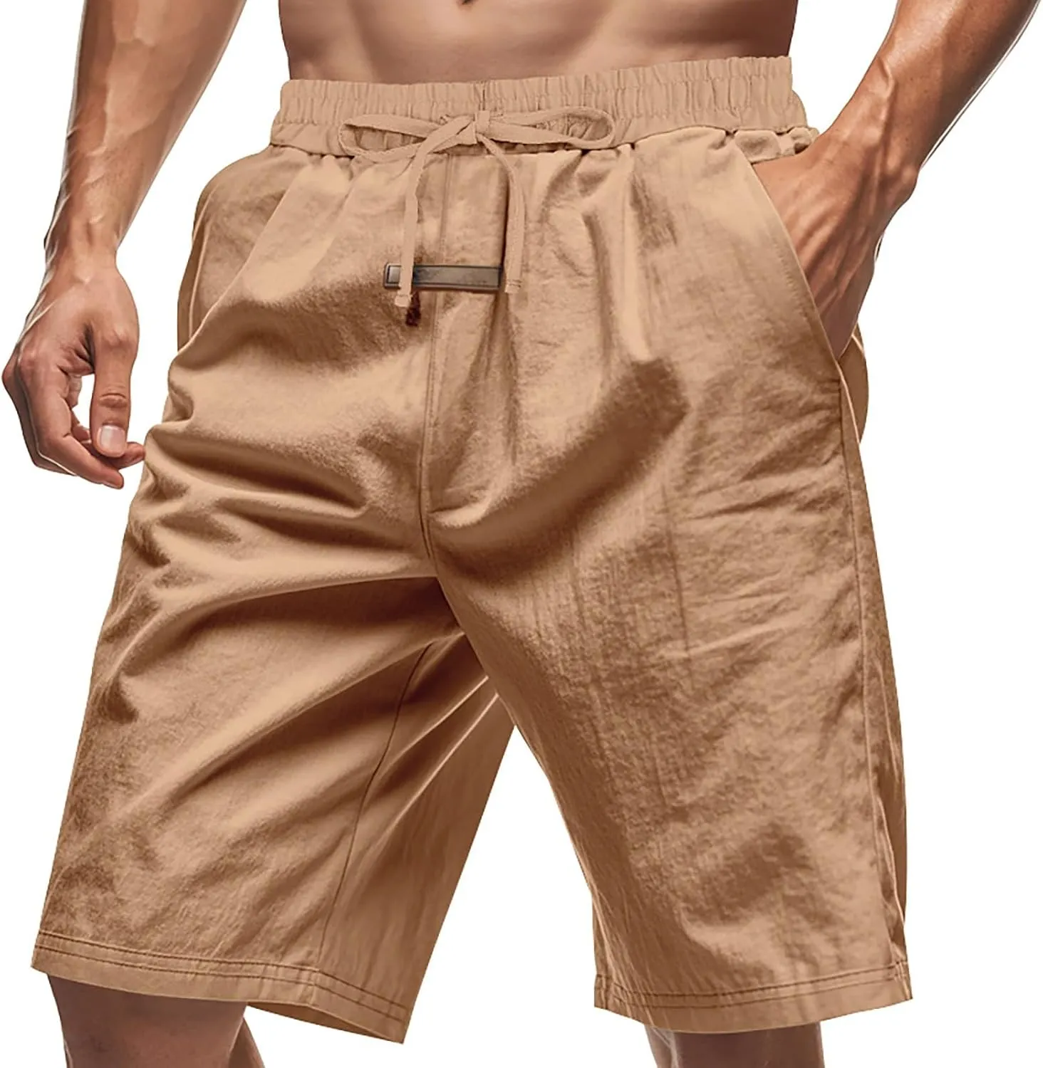 Summer Shorts for Mens Elastic Waist Drawstring Casual Pants Loose Fit Lightweight Vacation Beach Shorts with Pockets