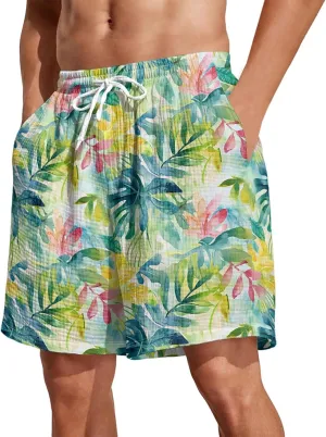 Summer Shorts for Mens Travel Holiday Hawaii Beach Retro Pants Fashion Print Elastic Wasit Loose Fit Pants Plus Size