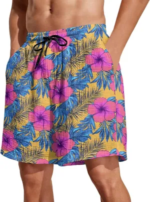 Summer Shorts for Mens Travel Holiday Hawaii Beach Retro Pants Fashion Print Elastic Wasit Loose Fit Pants Plus Size