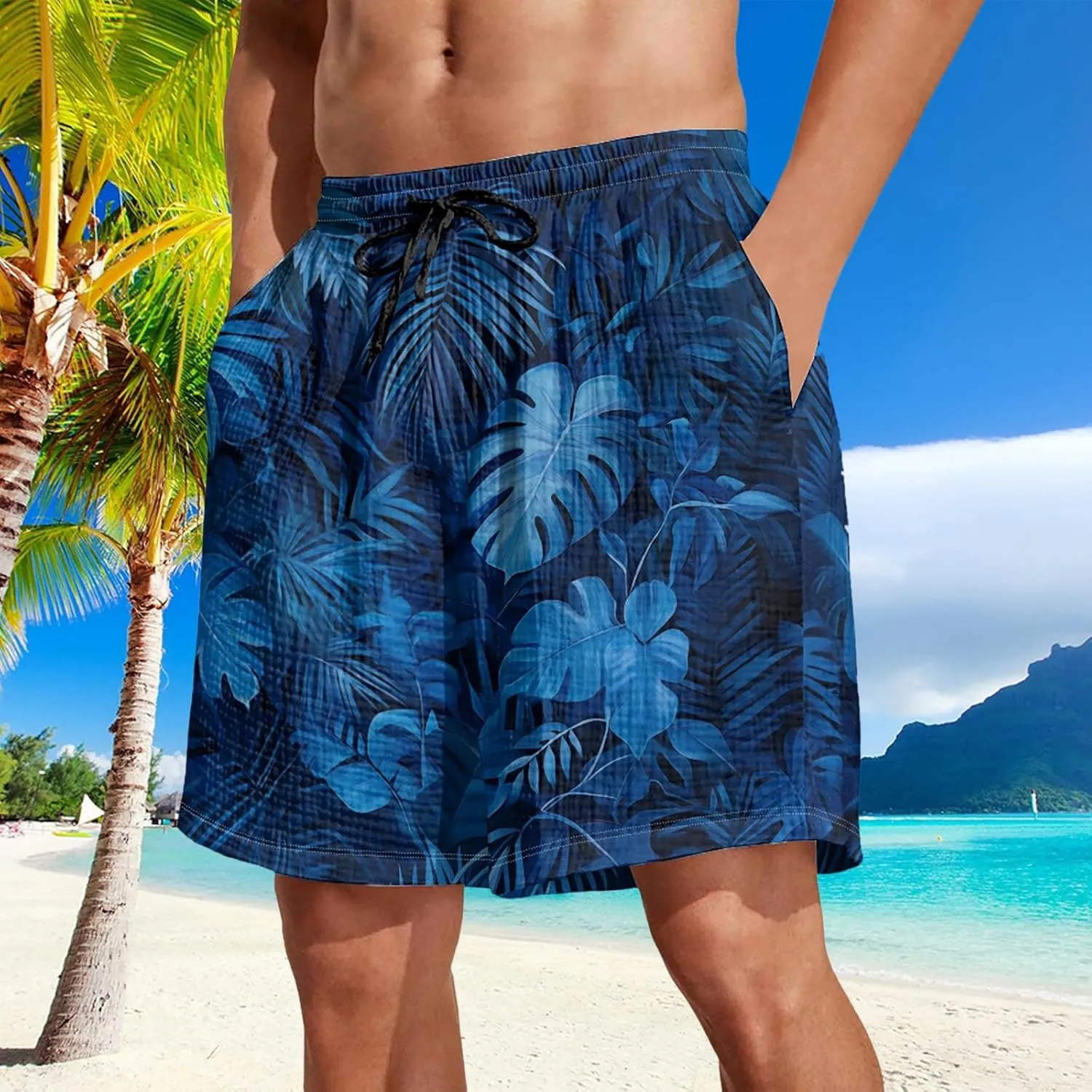 Summer Shorts for Mens Travel Holiday Hawaii Beach Retro Pants Fashion Print Elastic Wasit Loose Fit Pants Plus Size