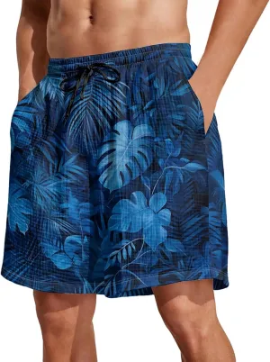 Summer Shorts for Mens Travel Holiday Hawaii Beach Retro Pants Fashion Print Elastic Wasit Loose Fit Pants Plus Size