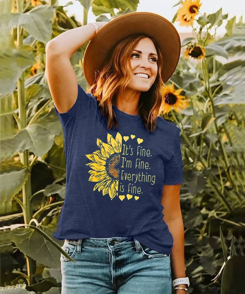 Sunflower Shirts for Women Funny Tshirts Graphic Tees Patriotic Shirts Cute Summer Athletic Tops Casual Women's Clothing
