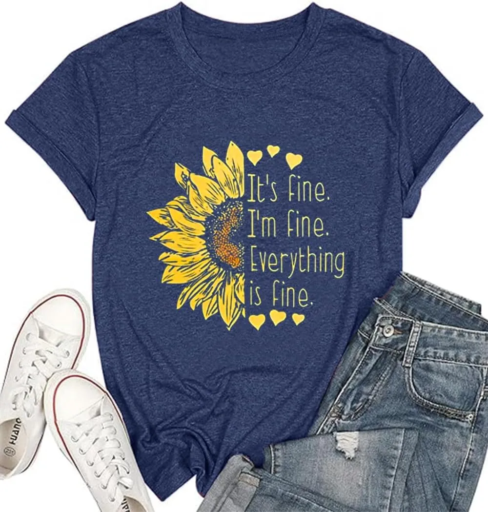 Sunflower Shirts for Women Funny Tshirts Graphic Tees Patriotic Shirts Cute Summer Athletic Tops Casual Women's Clothing