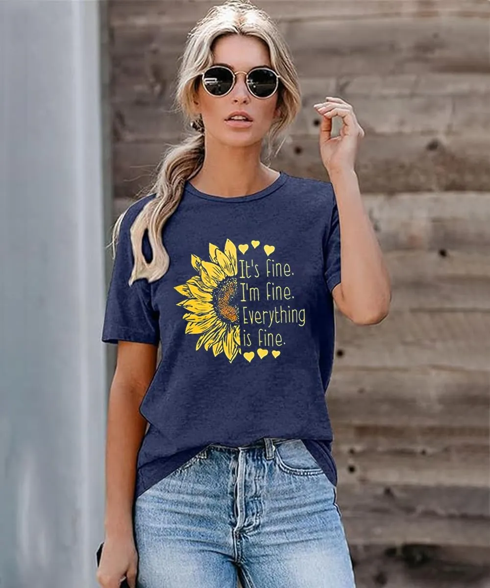 Sunflower Shirts for Women Funny Tshirts Graphic Tees Patriotic Shirts Cute Summer Athletic Tops Casual Women's Clothing