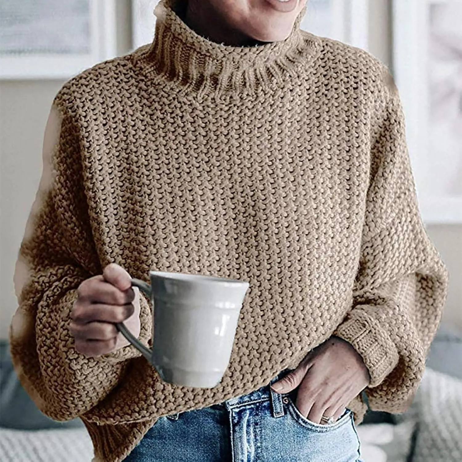 Sweaters for Women 2024 Trendy Plus Size Cable Knit Turtleneck Sweater Casual Fall Winter Long Sleeve Pullover Tops