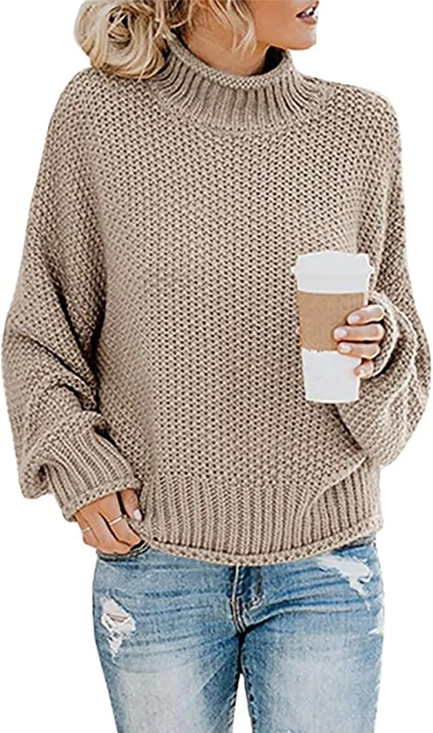 Sweaters for Women 2024 Trendy Plus Size Cable Knit Turtleneck Sweater Casual Fall Winter Long Sleeve Pullover Tops