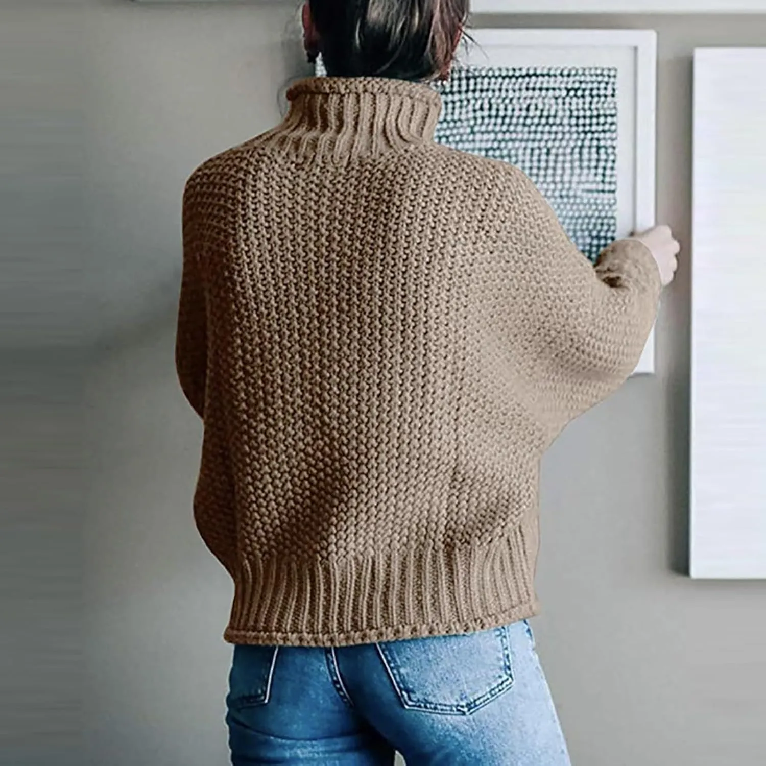 Sweaters for Women 2024 Trendy Plus Size Cable Knit Turtleneck Sweater Casual Fall Winter Long Sleeve Pullover Tops