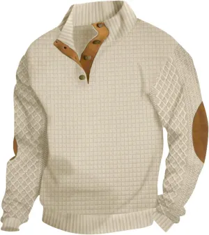 Sweatshirts for Men Button Down Outdoor Casual Fashion Pullover Stand Collar Corduroy Color Blocking Sweater