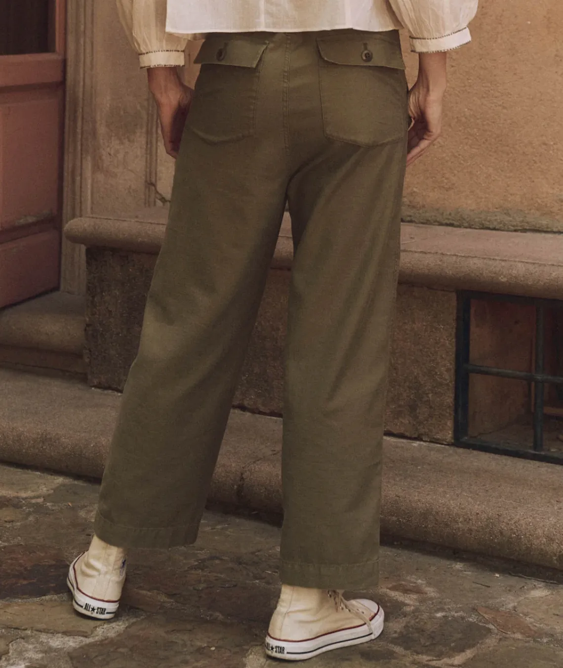 The Great Floral Applique Admiral Pant - Tonal Army