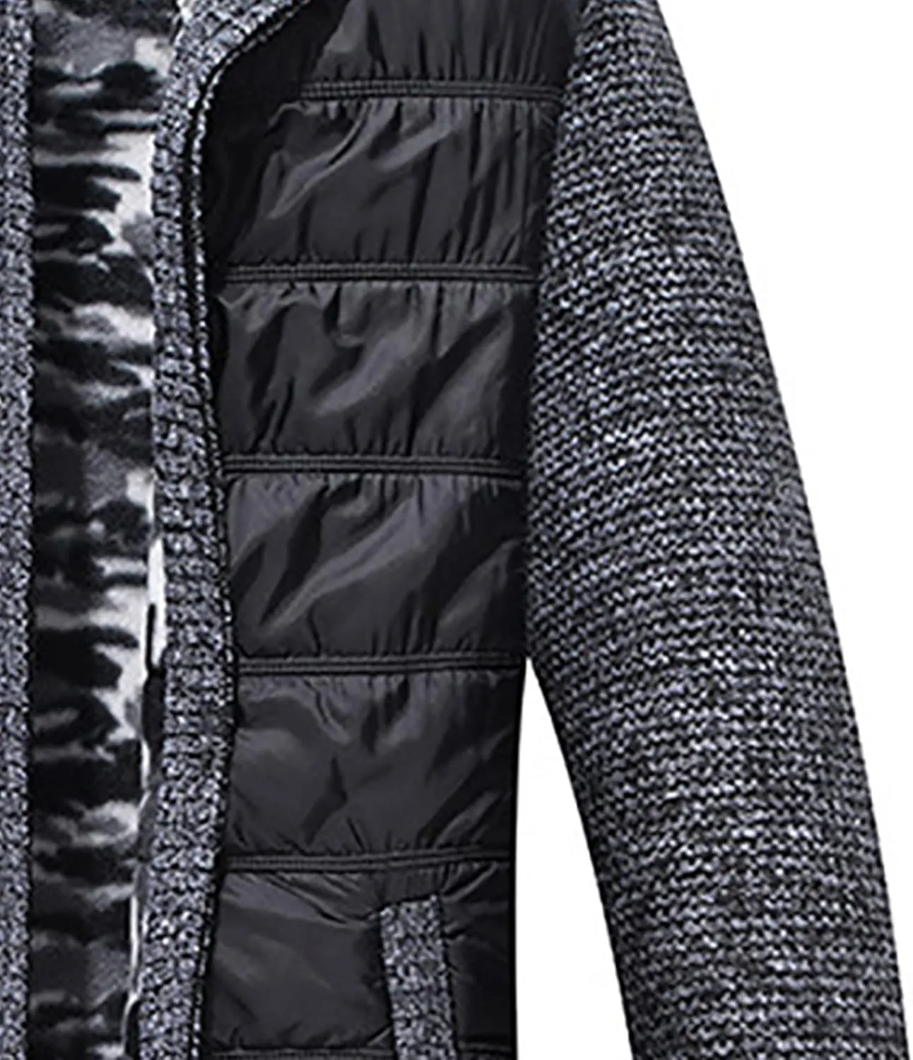 tuduoms Men's Thermal Chunky Knit Sweaters Stand Collar Full Zip Cardigan Jacket Thick Fleece Lined Cotton Padded Overcoats