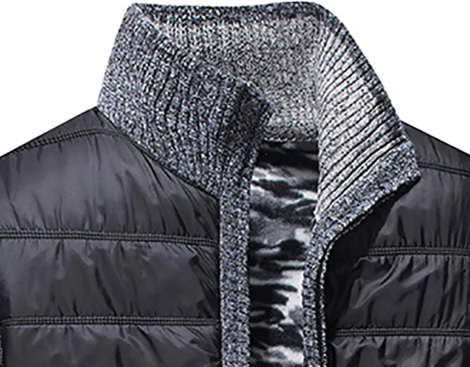 tuduoms Men's Thermal Chunky Knit Sweaters Stand Collar Full Zip Cardigan Jacket Thick Fleece Lined Cotton Padded Overcoats