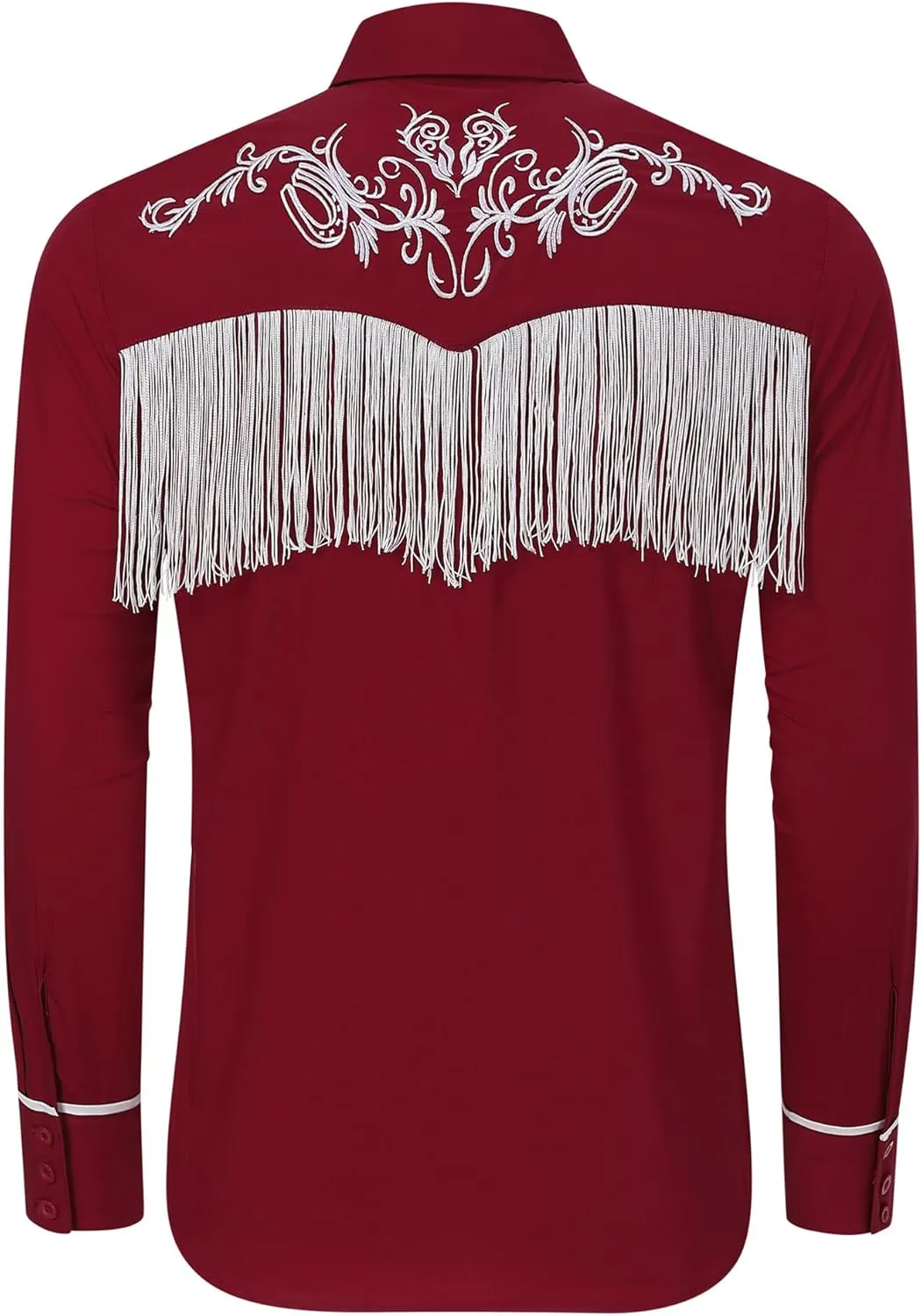 TURETRENDY Men's Western Cowboy Fringe Shirts Long Sleeve Embroidered Slim Fit Casual Button Down Shirts