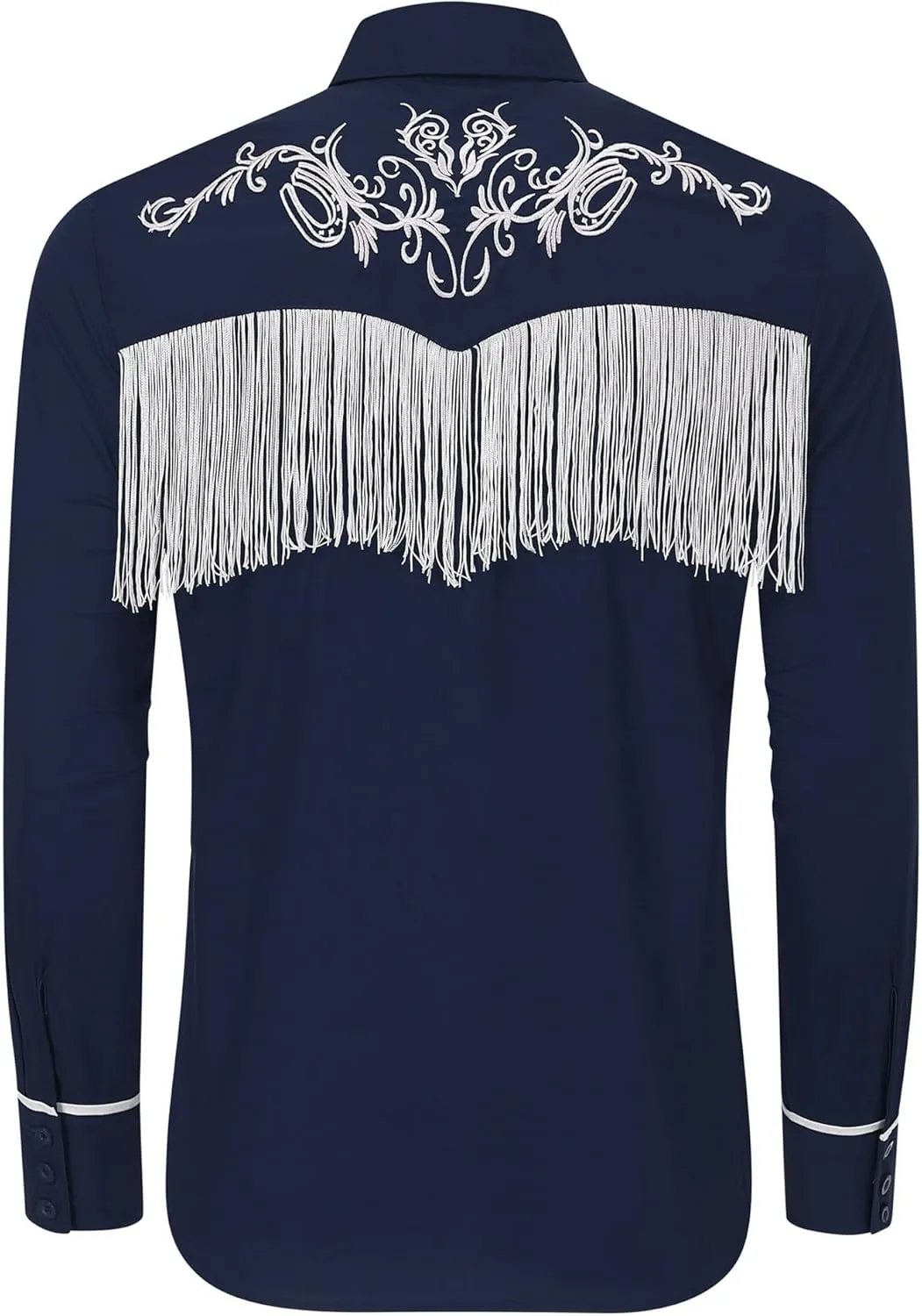 TURETRENDY Men's Western Cowboy Fringe Shirts Long Sleeve Embroidered Slim Fit Casual Button Down Shirts