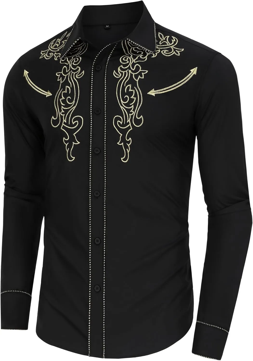 TURETRENDY Men's Western Embroidered Long Sleeve Cowboy Button Down Shirt