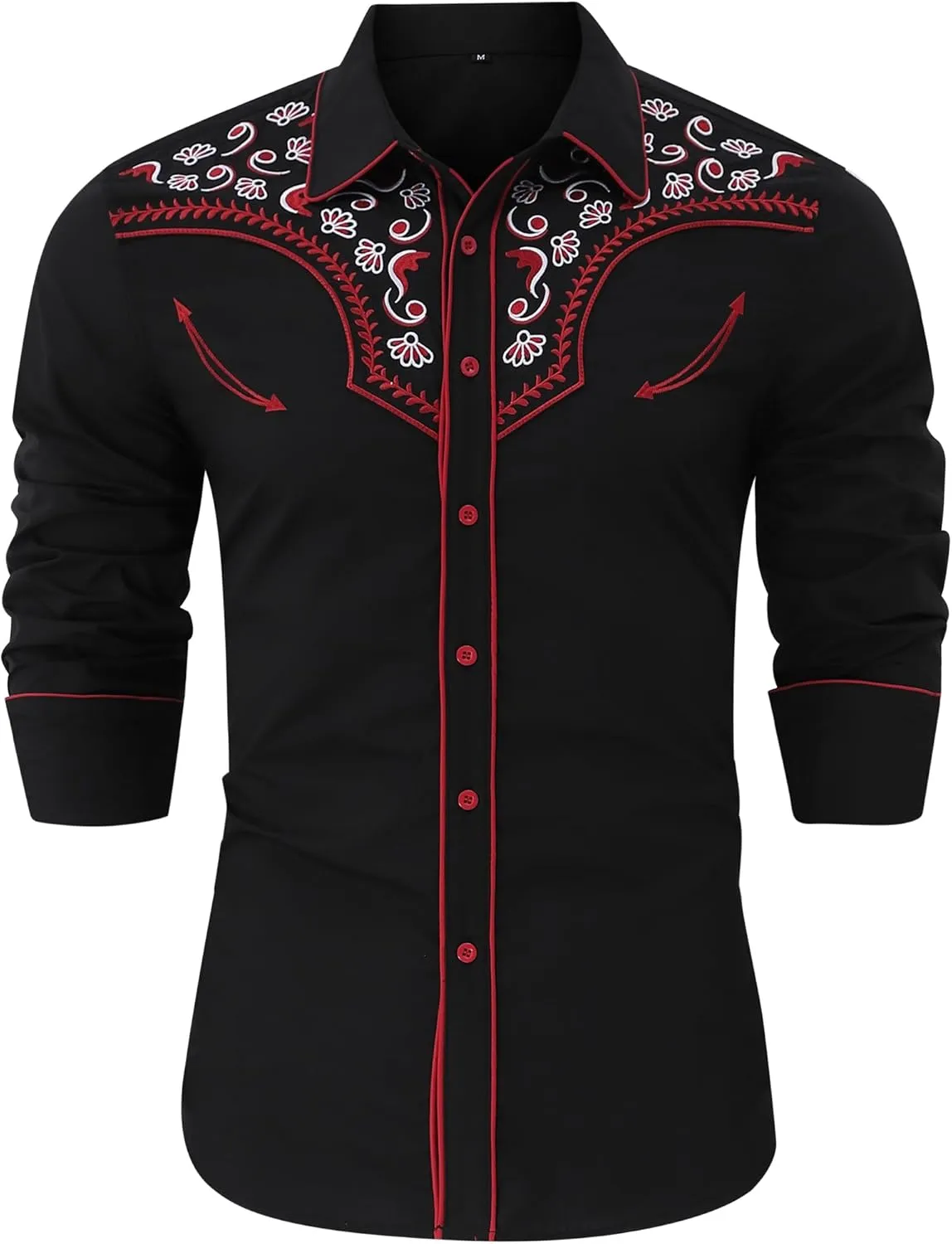 TURETRENDY Men's Western Embroidered Long Sleeve Cowboy Button Down Shirt
