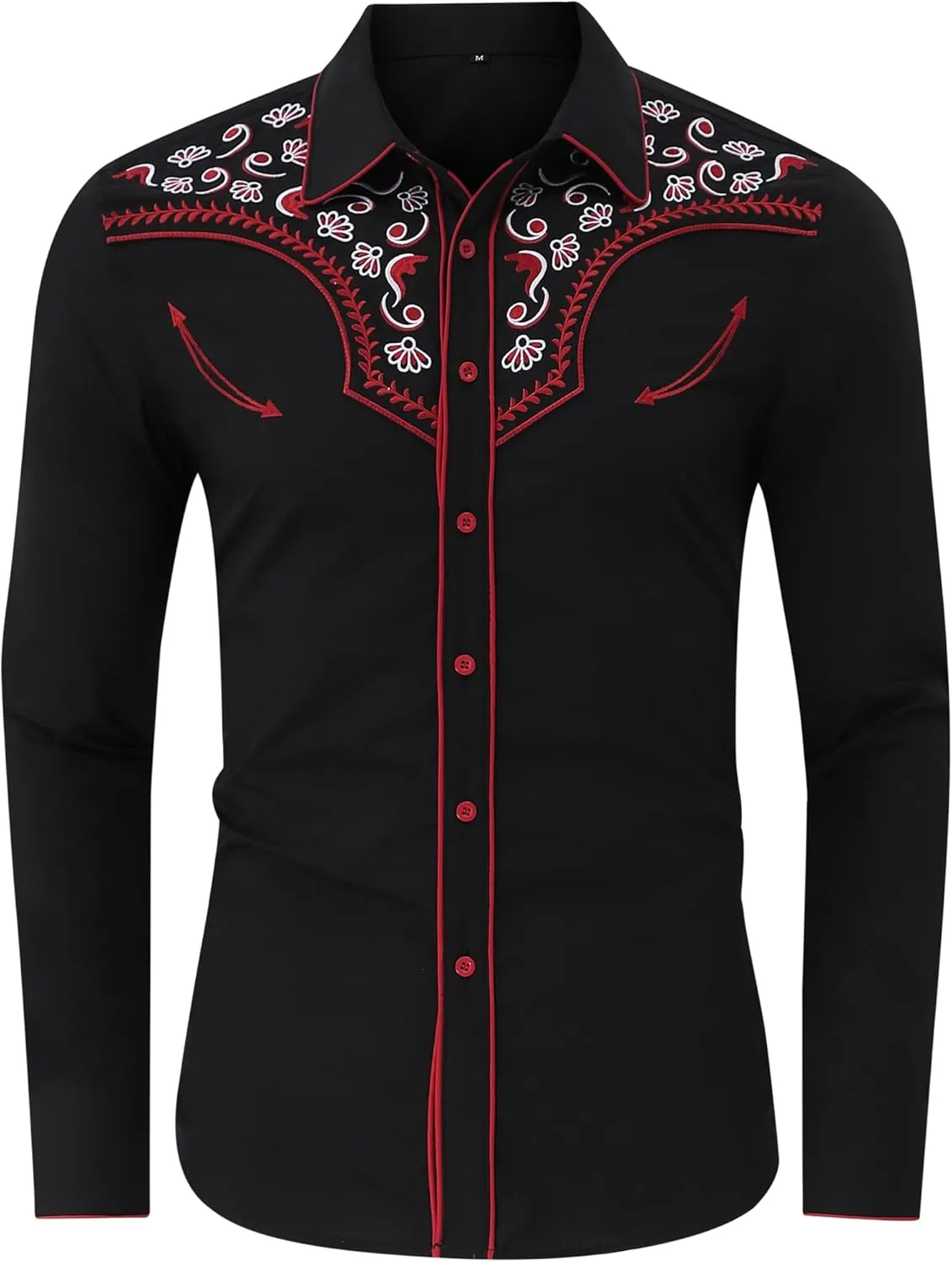 TURETRENDY Men's Western Embroidered Long Sleeve Cowboy Button Down Shirt