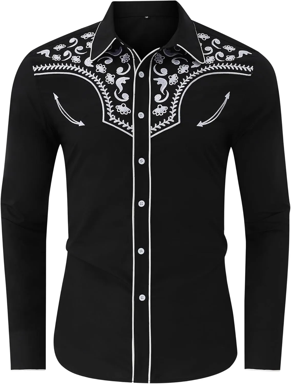 TURETRENDY Men's Western Embroidered Long Sleeve Cowboy Button Down Shirt