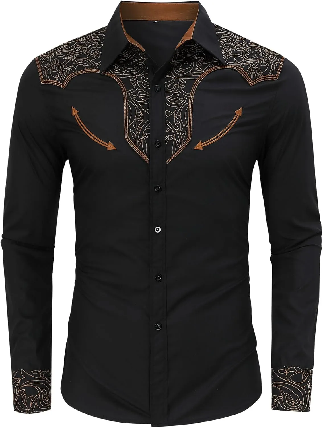 TURETRENDY Men's Western Embroidered Long Sleeve Cowboy Button Down Shirt