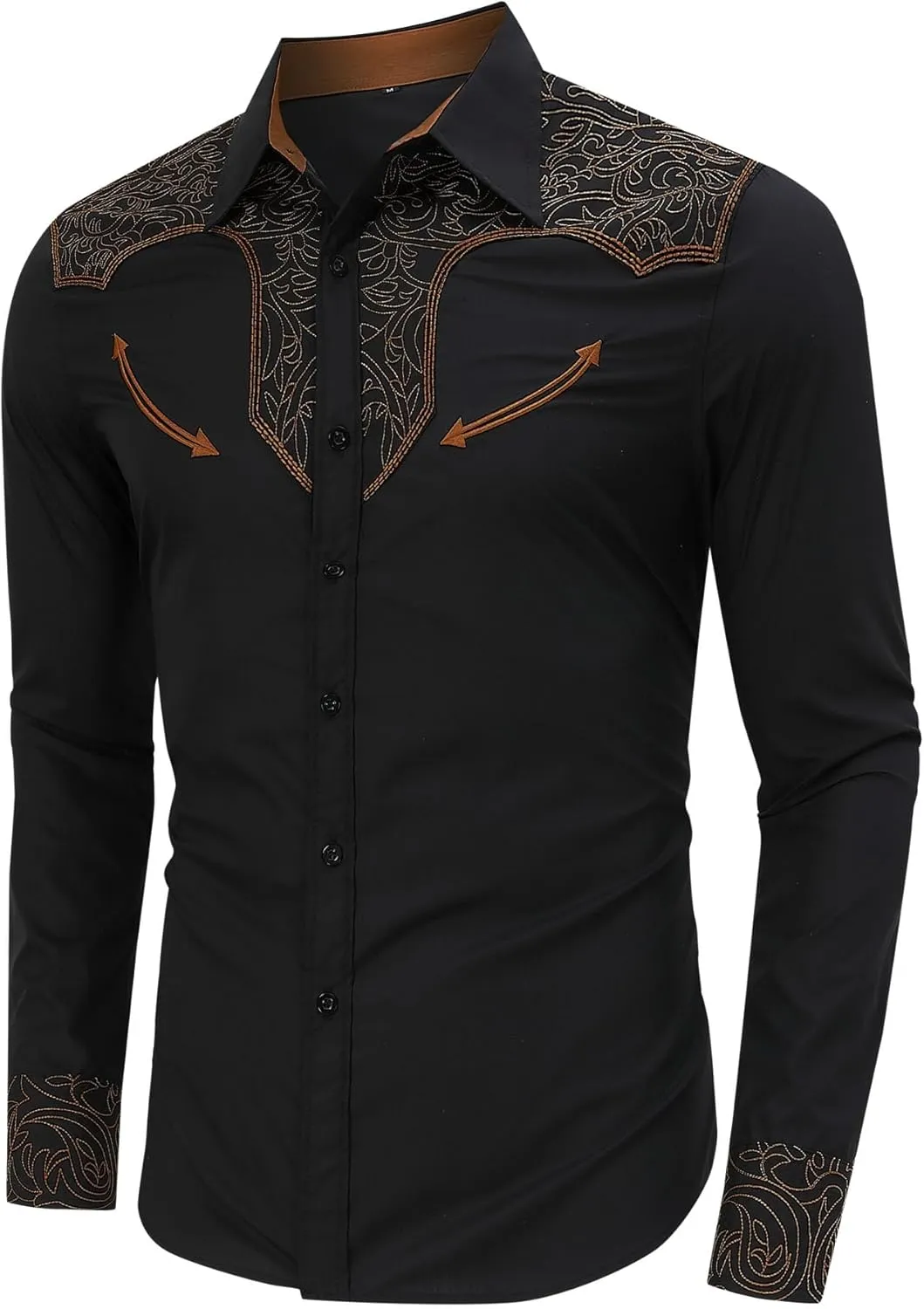 TURETRENDY Men's Western Embroidered Long Sleeve Cowboy Button Down Shirt