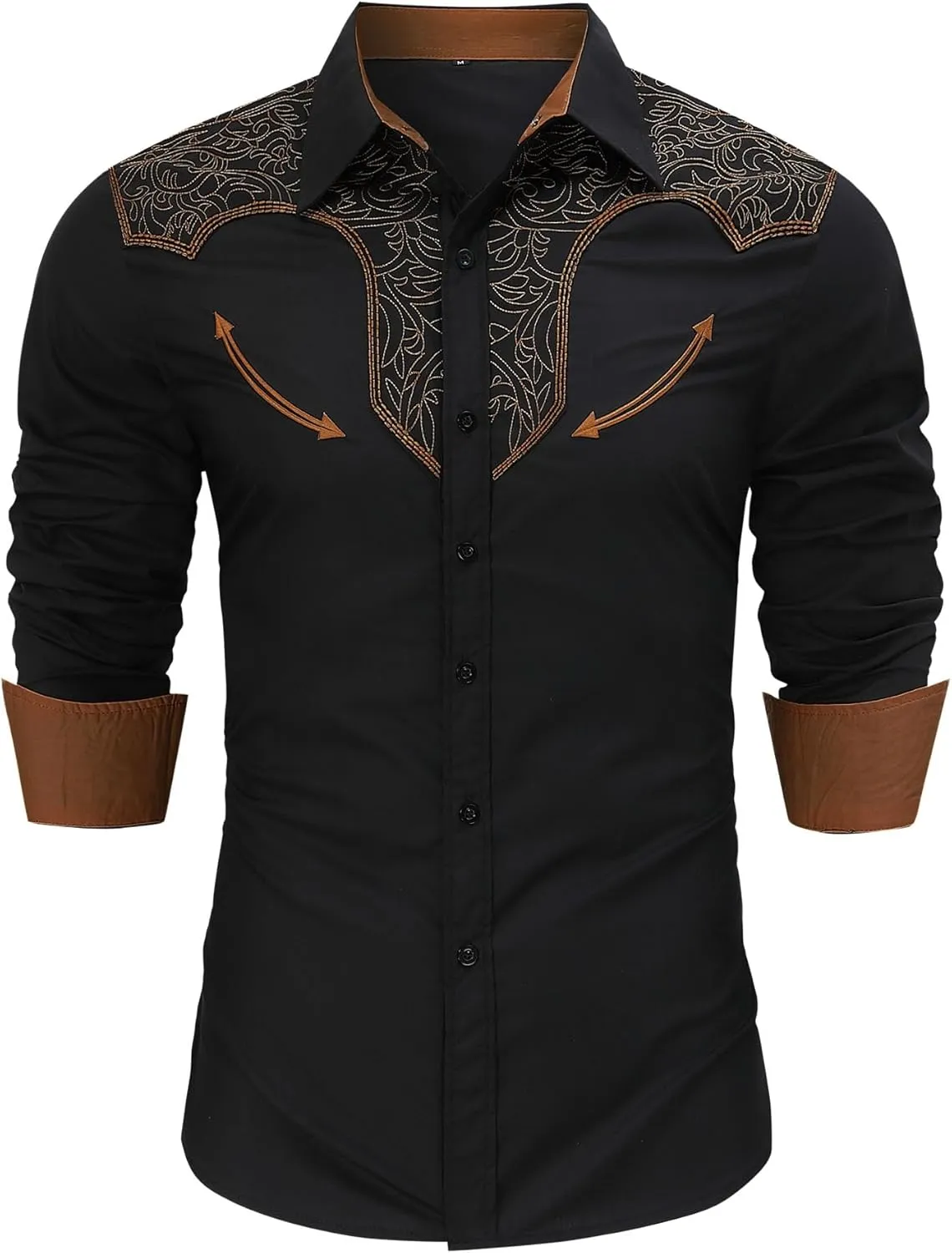 TURETRENDY Men's Western Embroidered Long Sleeve Cowboy Button Down Shirt