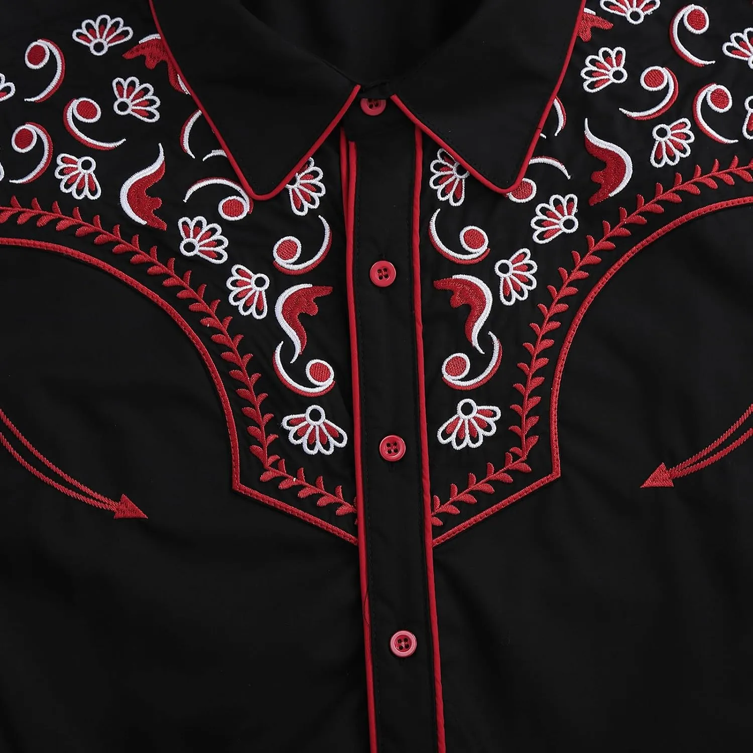 TURETRENDY Men's Western Embroidered Long Sleeve Cowboy Button Down Shirt