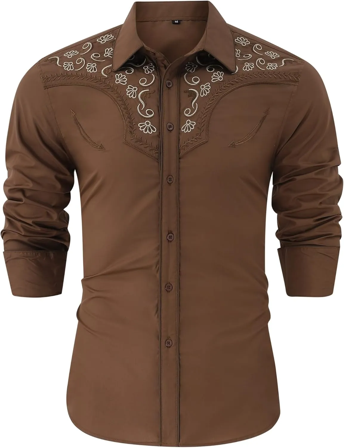 TURETRENDY Men's Western Embroidered Long Sleeve Cowboy Button Down Shirt