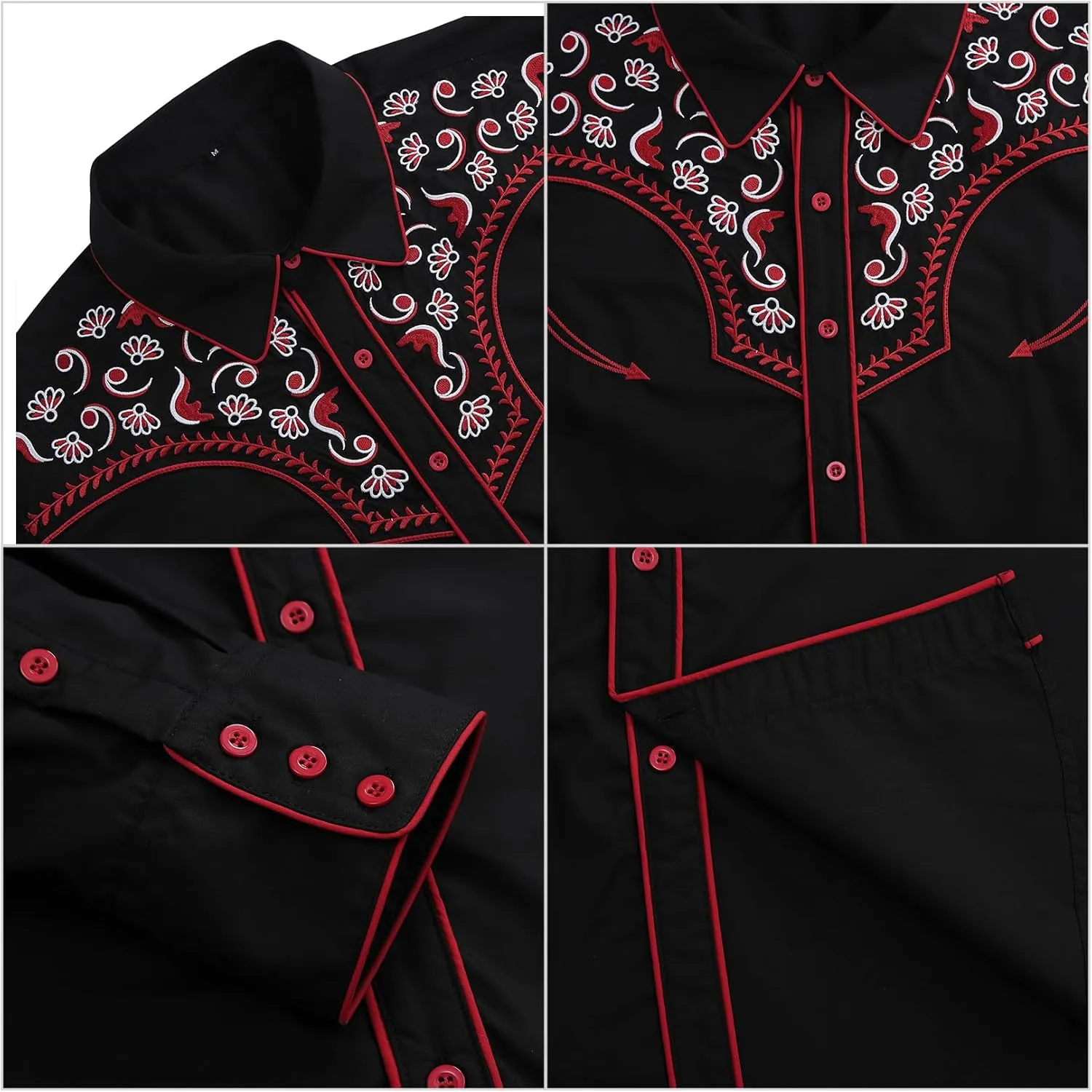 TURETRENDY Men's Western Embroidered Long Sleeve Cowboy Button Down Shirt