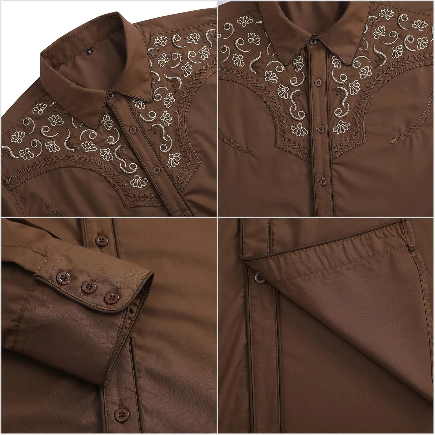 TURETRENDY Men's Western Embroidered Long Sleeve Cowboy Button Down Shirt