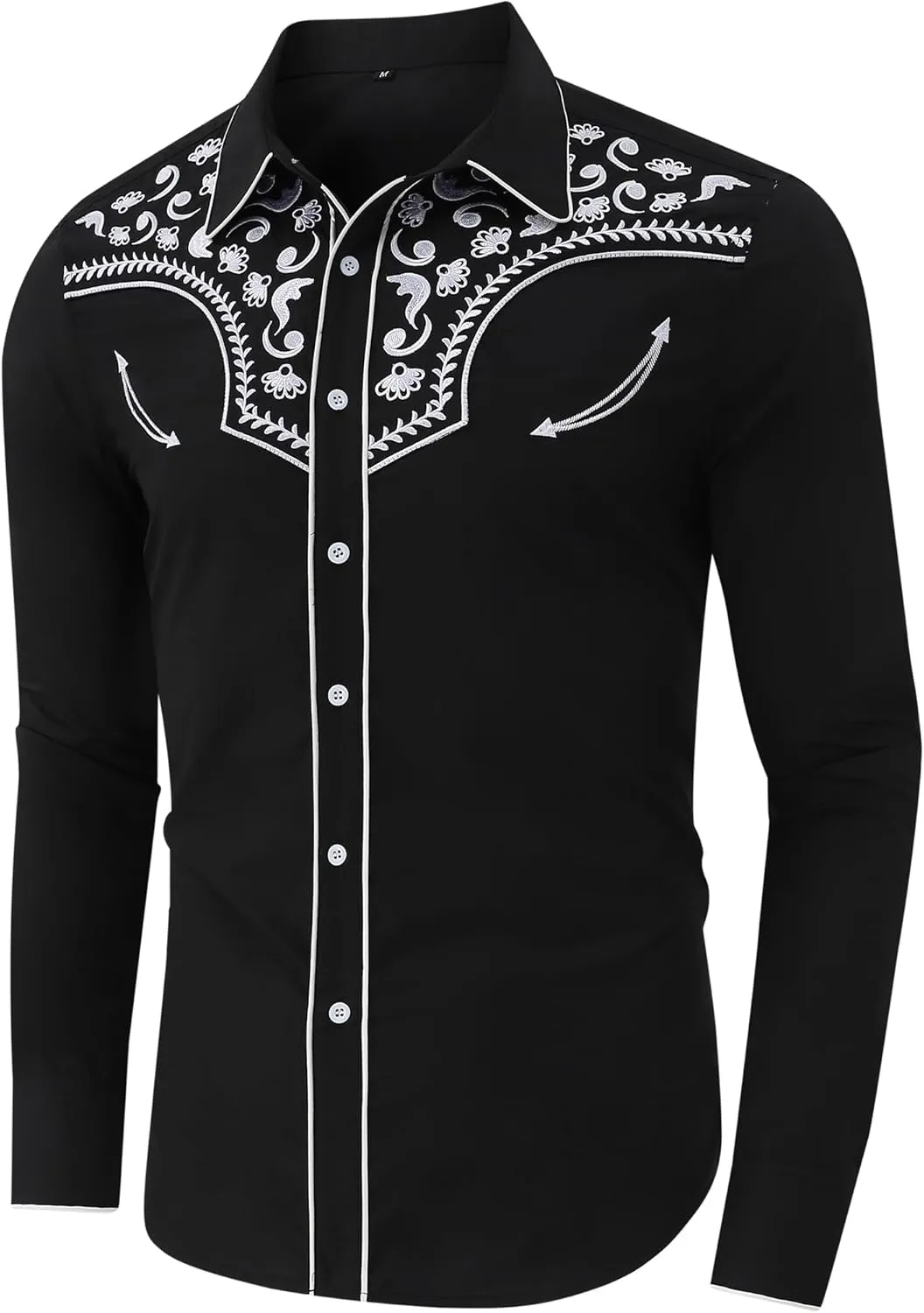 TURETRENDY Men's Western Embroidered Long Sleeve Cowboy Button Down Shirt