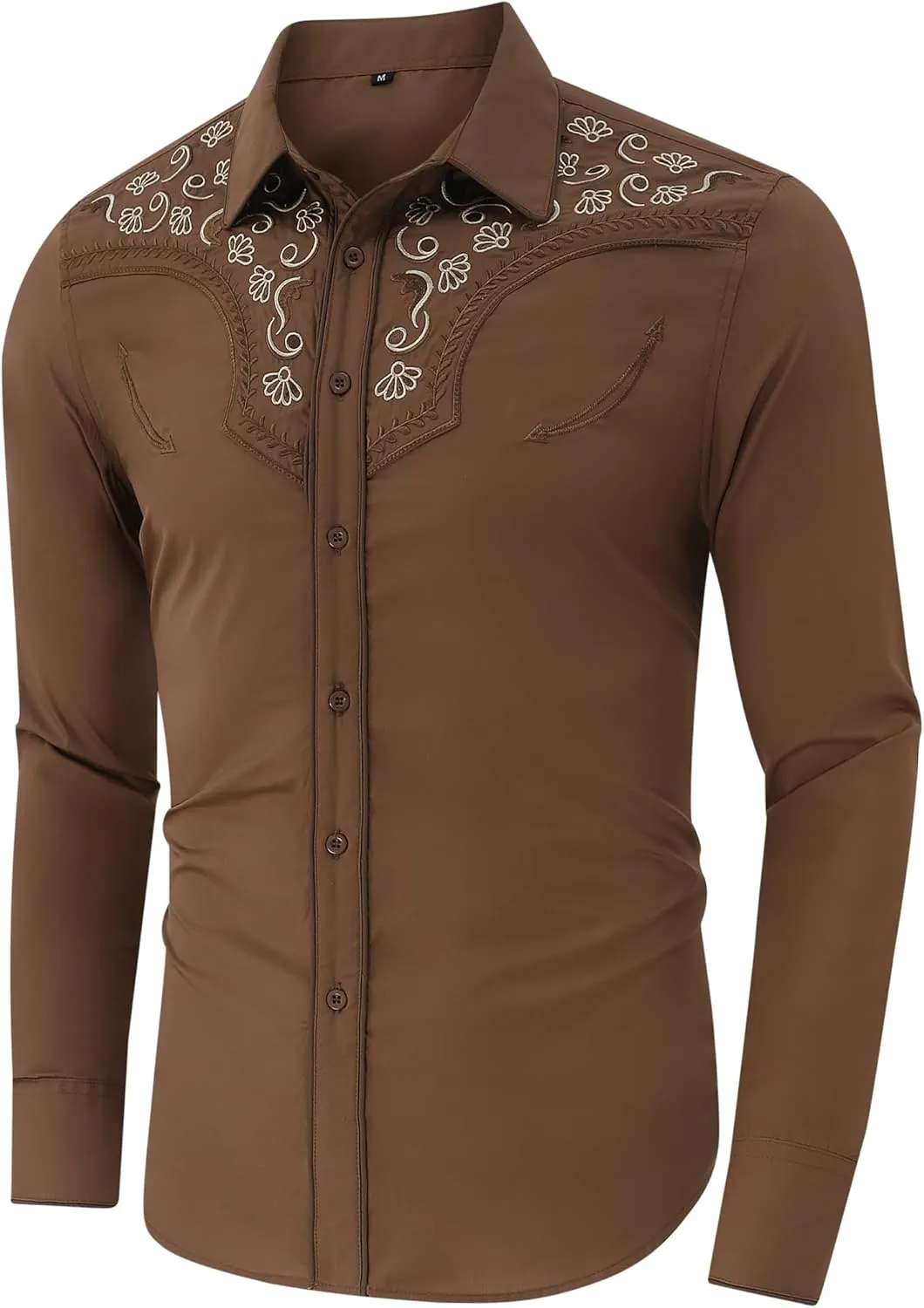 TURETRENDY Men's Western Embroidered Long Sleeve Cowboy Button Down Shirt