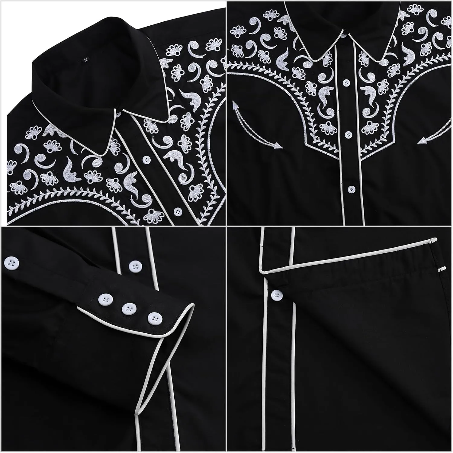 TURETRENDY Men's Western Embroidered Long Sleeve Cowboy Button Down Shirt