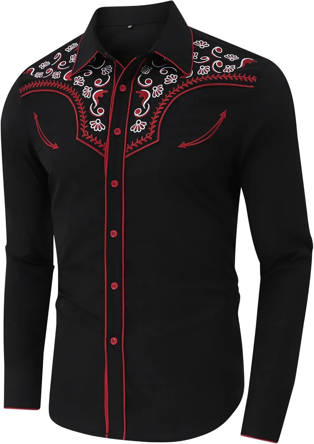 TURETRENDY Men's Western Embroidered Long Sleeve Cowboy Button Down Shirt
