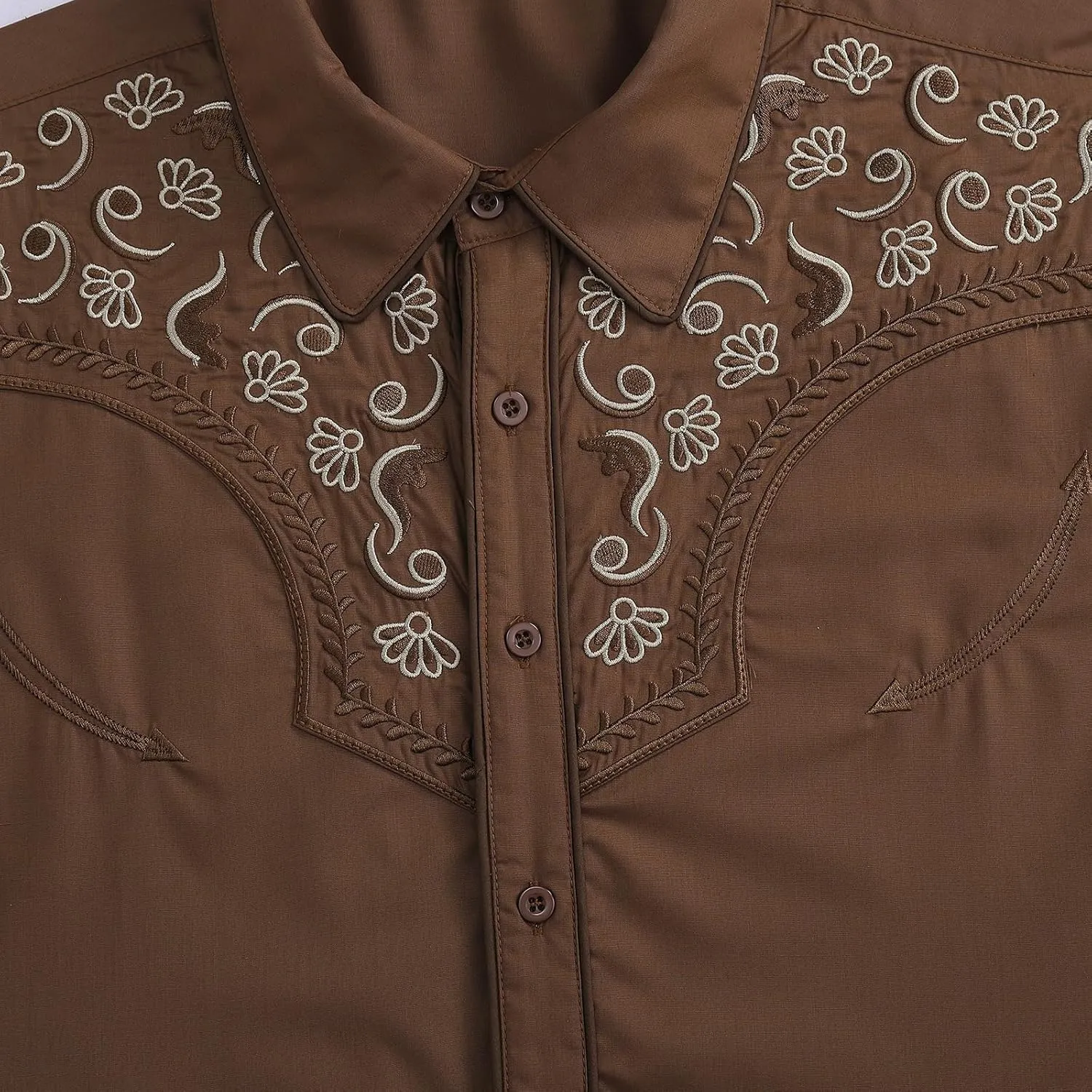 TURETRENDY Men's Western Embroidered Long Sleeve Cowboy Button Down Shirt