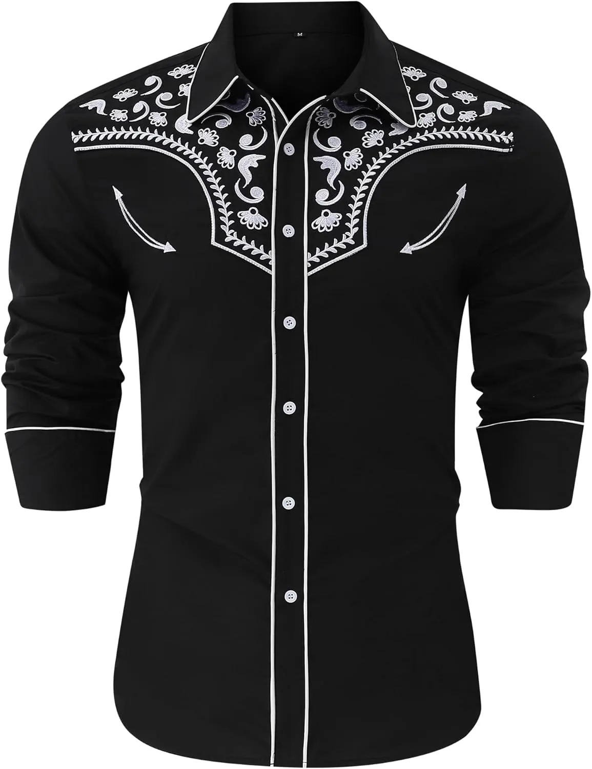 TURETRENDY Men's Western Embroidered Long Sleeve Cowboy Button Down Shirt