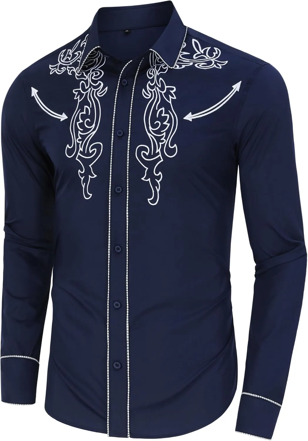 TURETRENDY Men's Western Embroidered Long Sleeve Cowboy Button Down Shirt