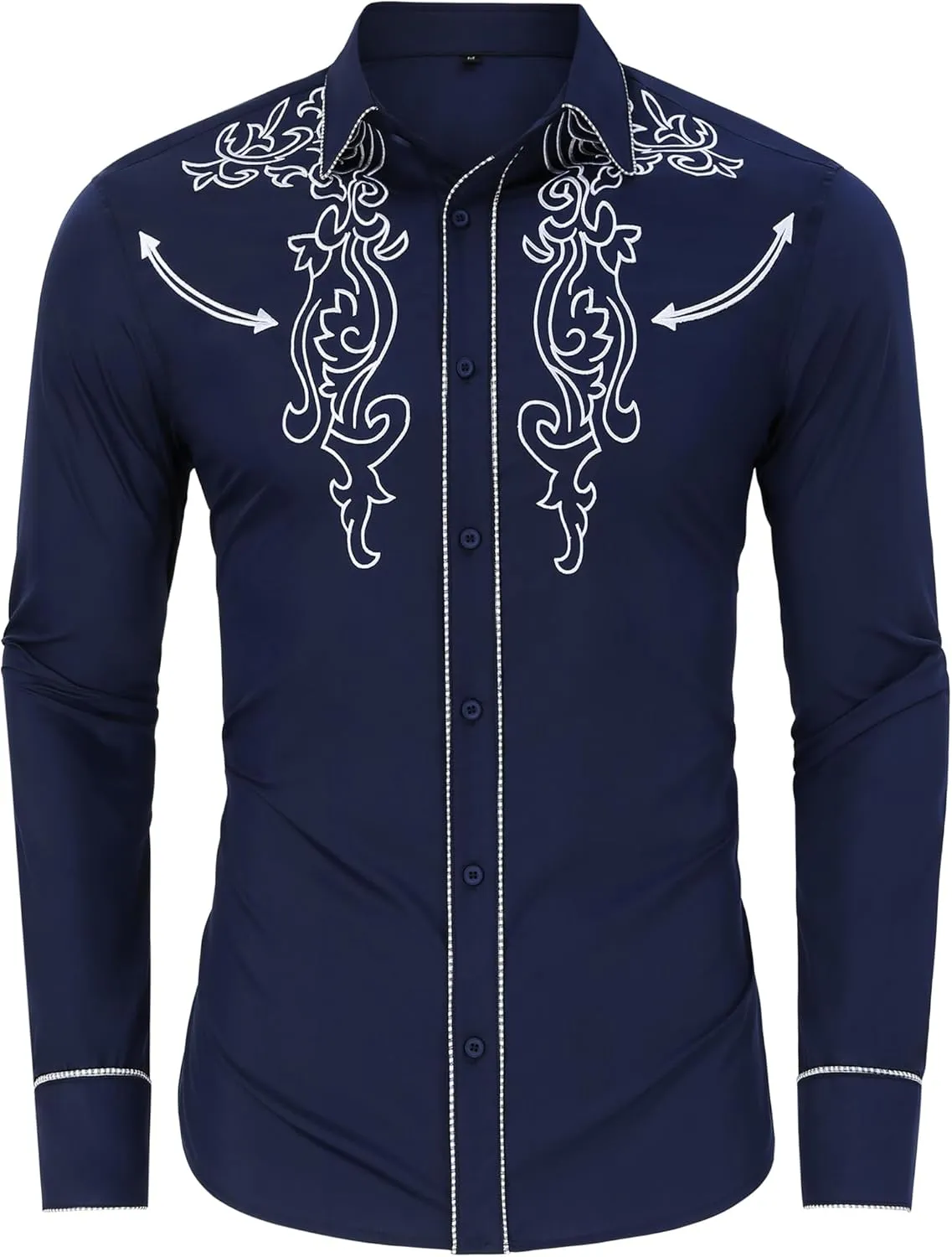 TURETRENDY Men's Western Embroidered Long Sleeve Cowboy Button Down Shirt