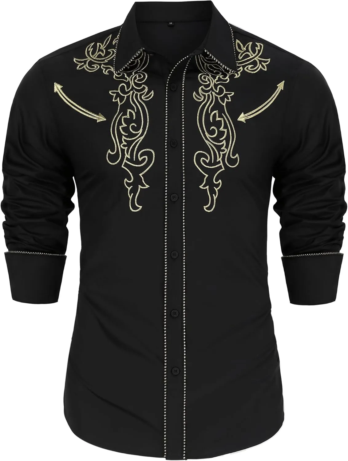 TURETRENDY Men's Western Embroidered Long Sleeve Cowboy Button Down Shirt