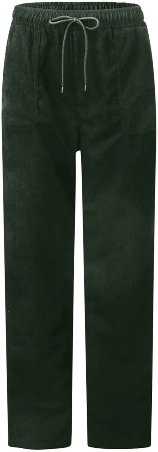 Uillui Lounge Pants for Women Elastic Waist Drawstring Corduroy Trousers Loose Fit Straight Leg Long Pants Comfort Work Pant