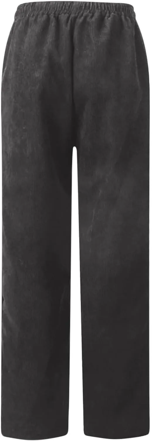 Uillui Lounge Pants for Women Elastic Waist Drawstring Corduroy Trousers Loose Fit Straight Leg Long Pants Comfort Work Pant